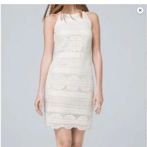 WHBM Lace Ivory Halter Mini Shift Dress Sleeveless Cocktail Formal Wedding Sz 8